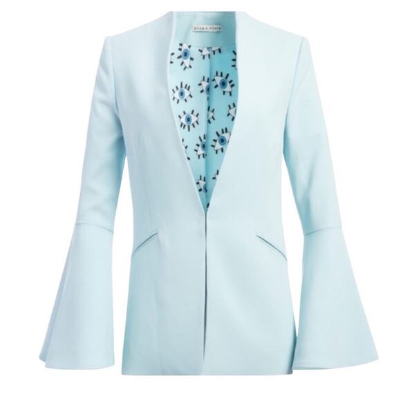 Alice + Olivia Skye Trumpet Sleeve Boyfriend Blazer In Powder Blue Size Small - Picture 5 of 15